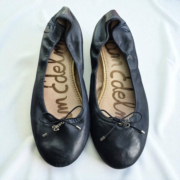 Sam Edelman Ballet Flats Navy Blue Leather Bow Detail Woman 9M Comfortable - Picture 1 of 7